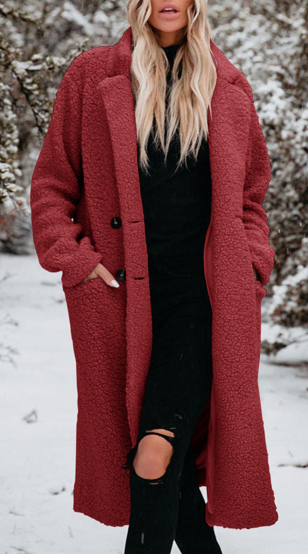 Damen Oversized Teddy-Mantel mit Knopfverschluss und praktischen Taschen Krohn-e