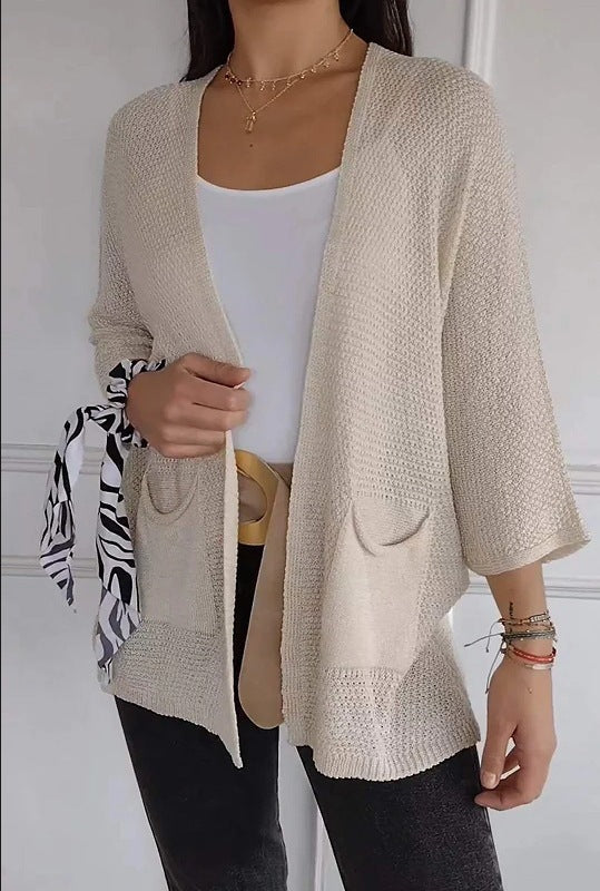 Damen lässige Strickjacke mit offener Vorderseite und praktischen Taschen Krohn-e