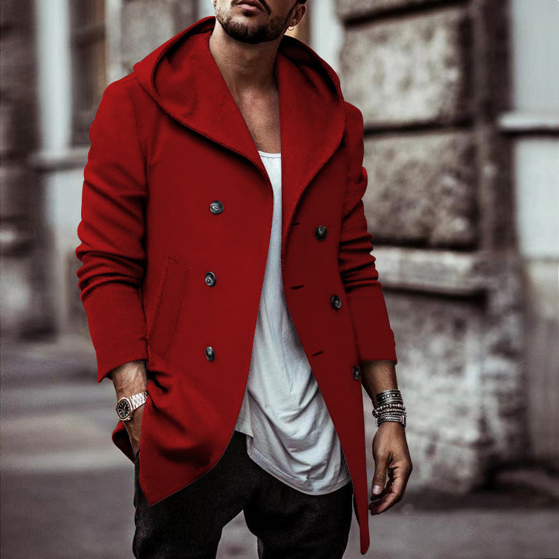 Herren stylischer Hoodie-Mantel mit doppelter Knopfreihe und weitem Kragen Krohn-e