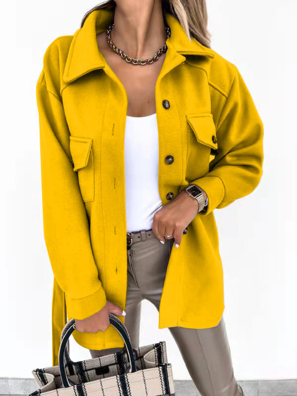 Damen Modische Overshirt-Jacke mit aufgesetzten Taschen und Knopfverschluss Krohn-e
