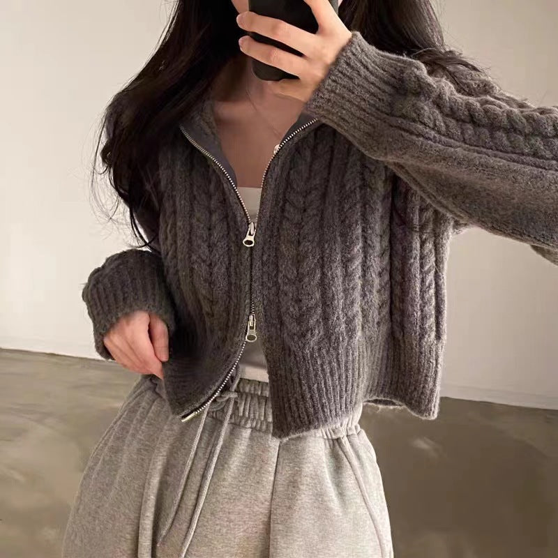 Damen Strickjacke mit hochwertigem Zopfmuster und sportlichem Reißverschluss Krohn-e