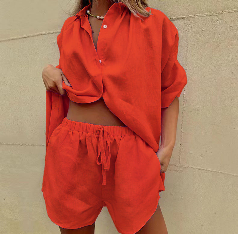 Damen lässiges Leinen-Pyjama-Set mit komfortablem Schnitt Krohn-e
