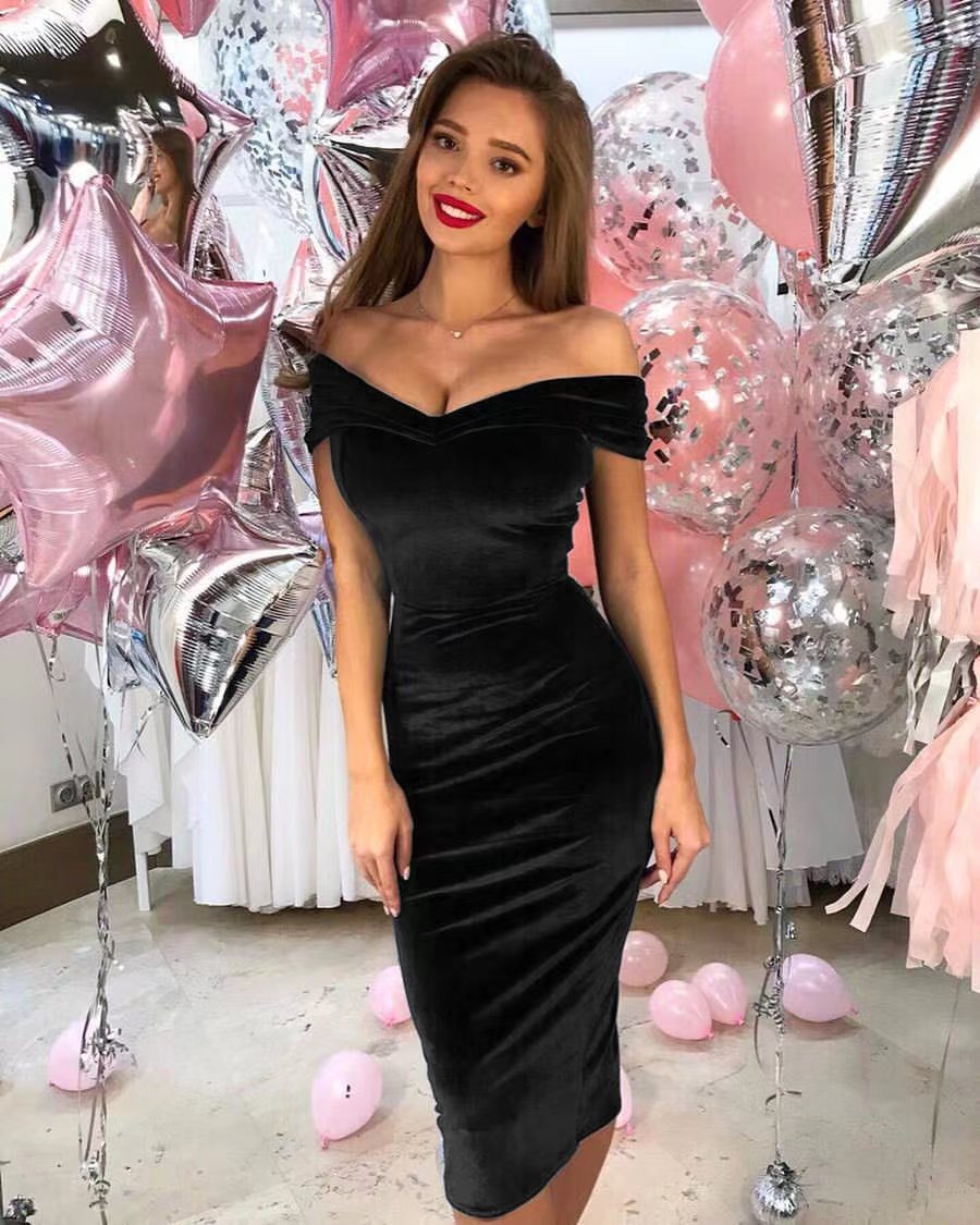 Damen Elegantes Wickelkleid aus samtigem Stoff mit off-shoulder Design Krohn-e
