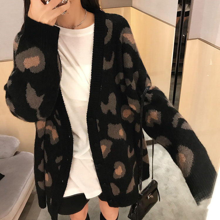 Damen Strickcardigan mit auffälligem Leopardenmuster und großzügigem Schnitt Krohn-e