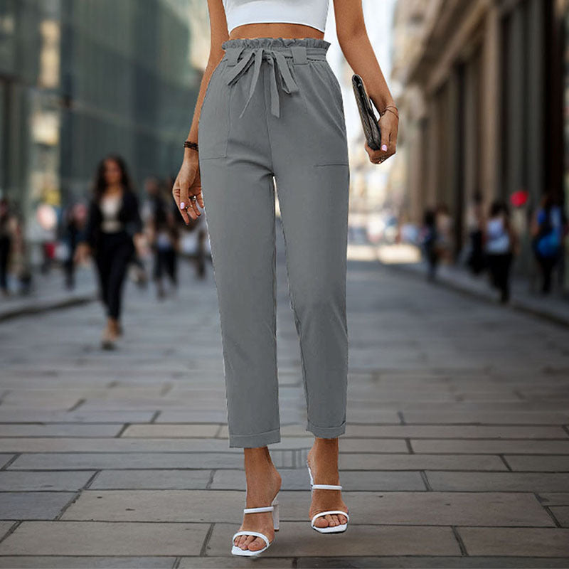 Damen elegante Chino-Hose mit hohem Bund und Taillenzug Krohn-e
