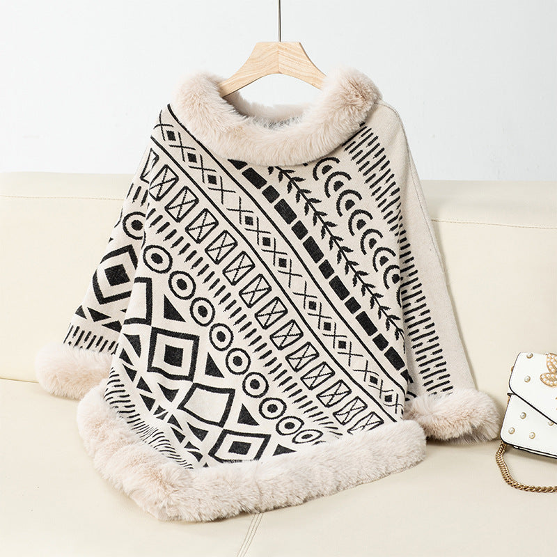 Damen modischer Poncho mit dekorativem Kunstfellkragen Krohn-e