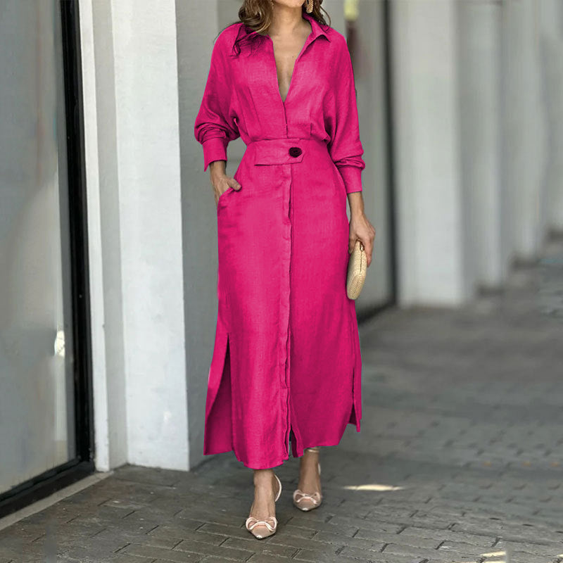 Damen Maxikleid aus leichtem Leinen mit eleganter Knopfleiste und praktischen Seitenschlitzen Krohn-e