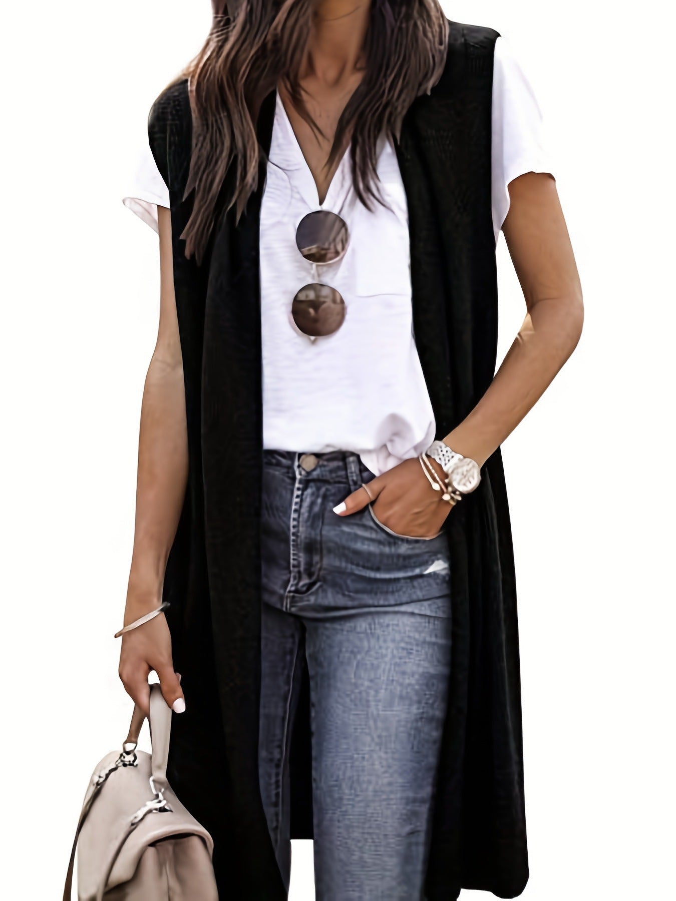 Damen longitudinaler Strickmantel mit Seitenschlitzen Krohn-e