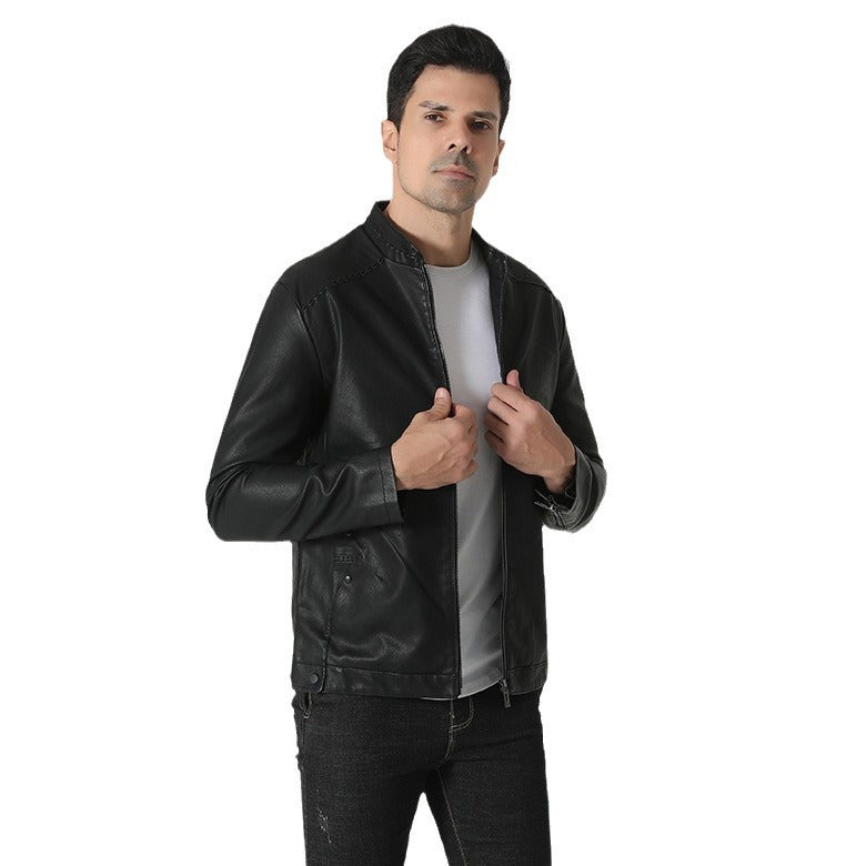 Herren modische Kunstlederjacke mit elastischem Kragen Krohn-e