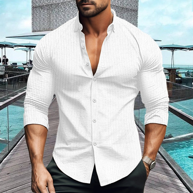 Herren elegantes Langarmhemd mit strukturiertem Muster Krohn-e