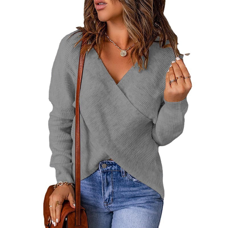 Damen Wickelpullover im modernen Rippstrickdesign Krohn-e