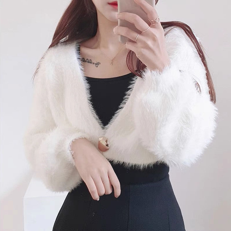 Damen kuschelige Bolerojacke im modischen und flauschigen Design Krohn-e