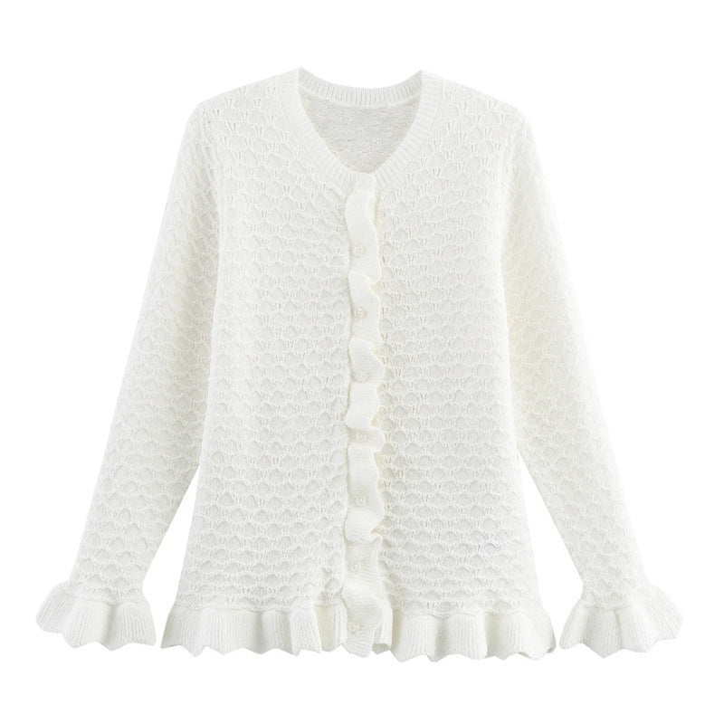 Damen Strickjacke mit Rüschendetails und Knopfleiste Krohn-e