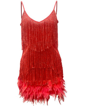 Damen Glitzerndes Abendkleid mit Federn und schimmernden Akzenten Krohn-e