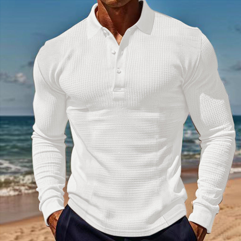 Herren eleganter Langarm-Polo mit Knopfleiste und strukturiertem Design Krohn-e