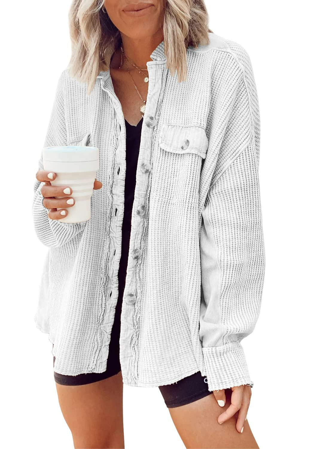 Damen oversized Waffelstruktur Hemdjacke Krohn-e