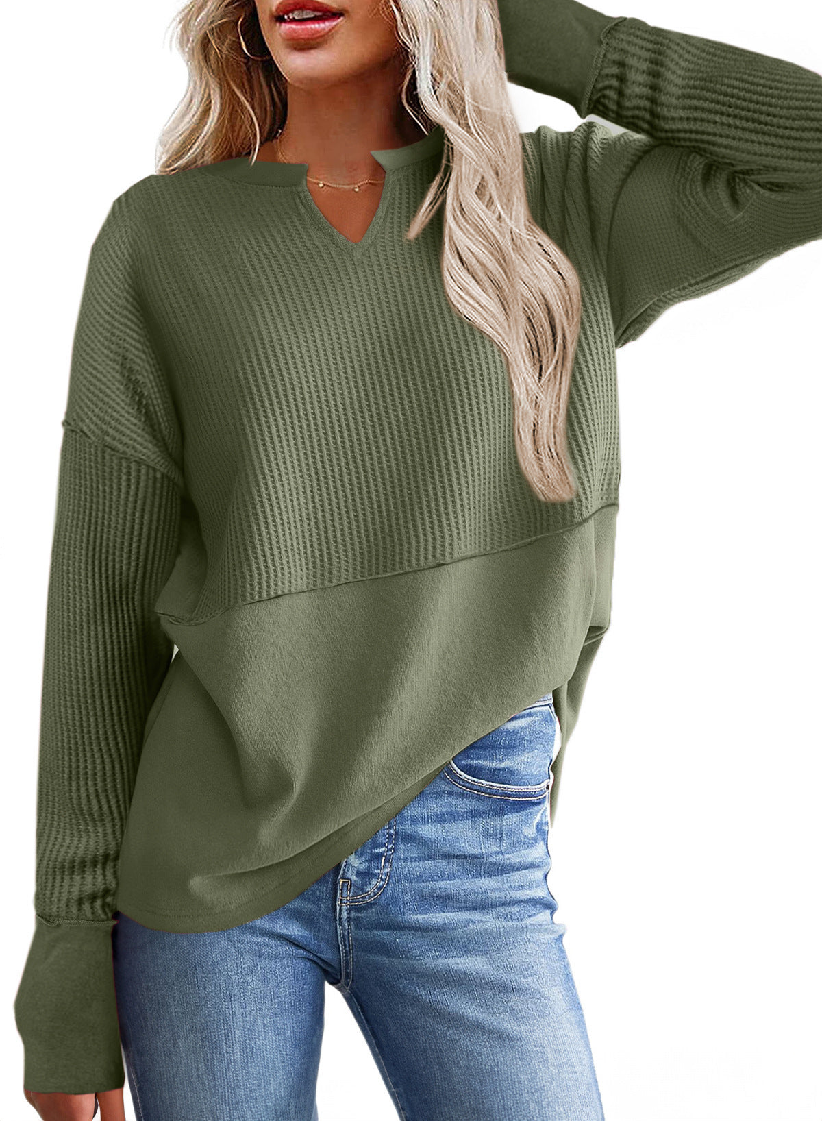 Damen lässiger Knit-Pullover mit V-Ausschnitt und Struktur Krohn-e