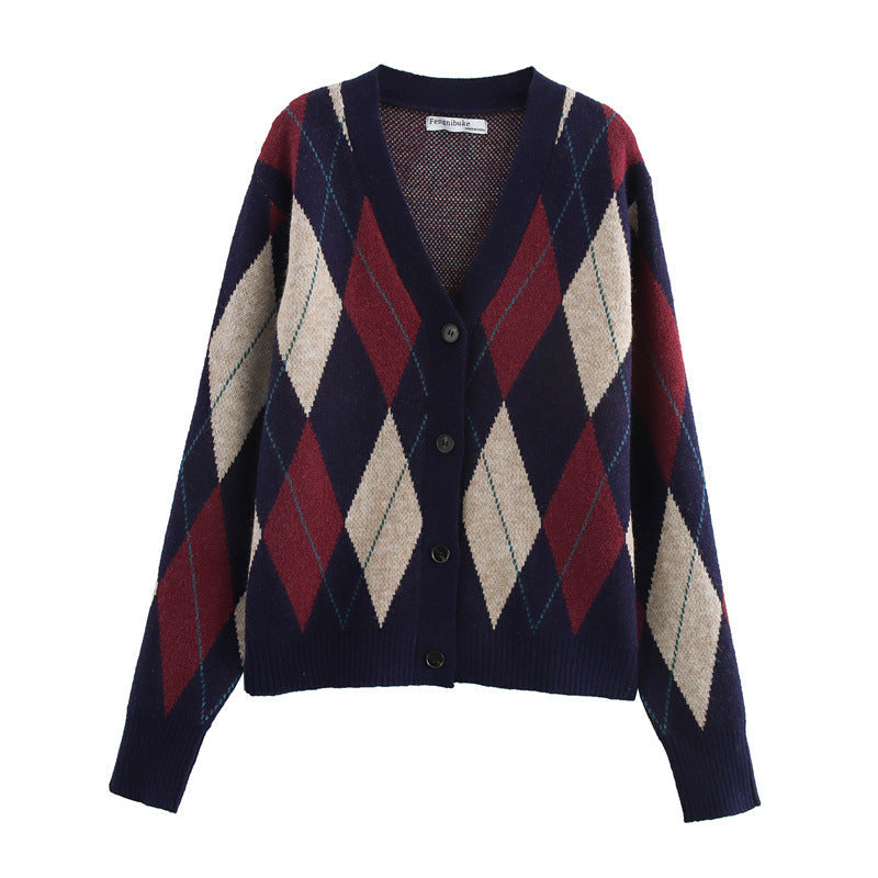 Damen gemusterte Strickjacke mit klassischen Karomotiven Krohn-e