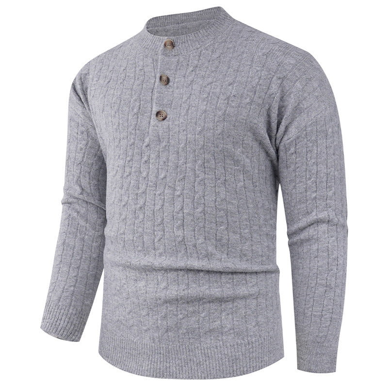 Herren Grobstrickpullover mit modernem Schalkragen und Knopfdetails Krohn-e