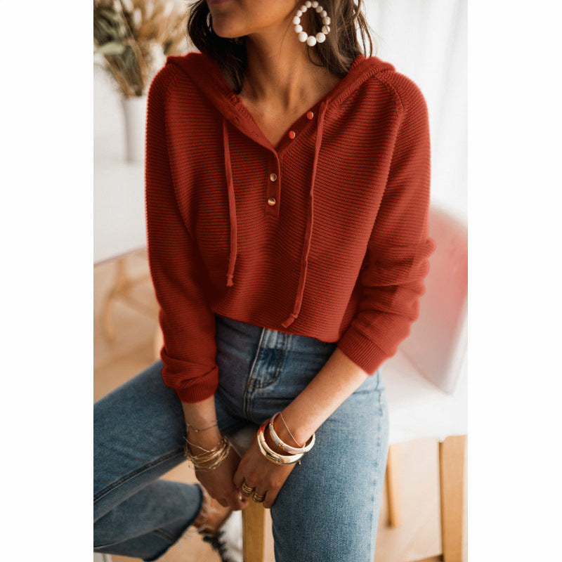 Damen lässiger Kapuzenpullover mit Knopfleiste und hohem Kragen Krohn-e