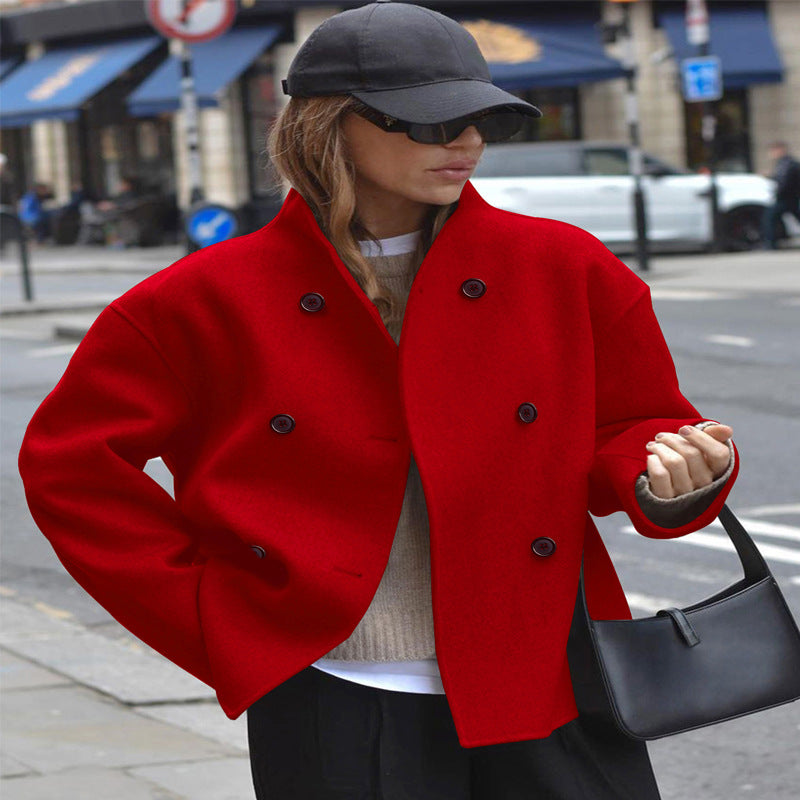 Damen modische Wolljacke mit doppelter Knopfleiste und hohen Kragen Krohn-e