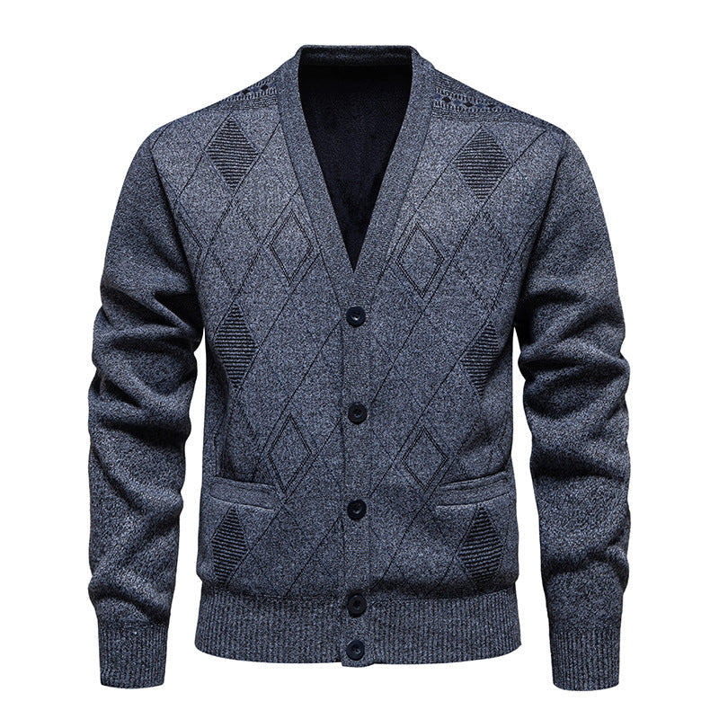 Herren stylische Strickjacke mit V-Ausschnitt und strukturiertem Muster Krohn-e