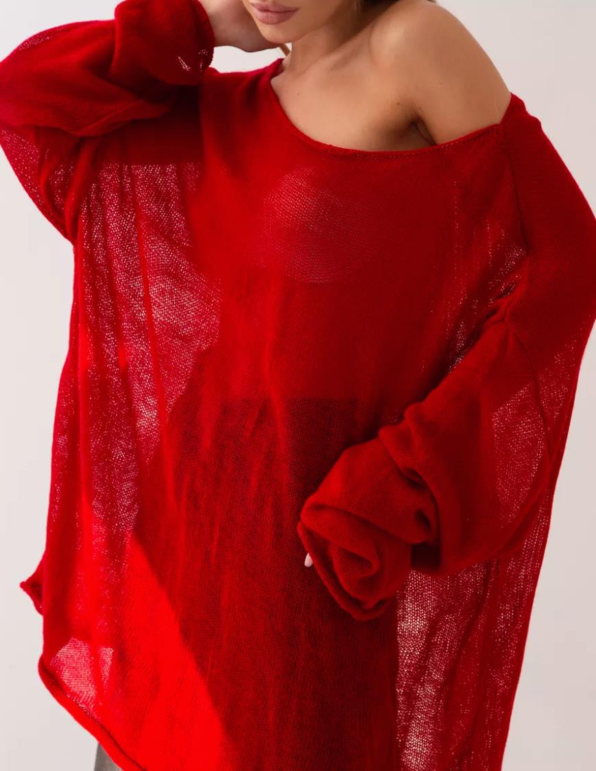 Damen luftiger Oversize-Strickpullover mit weitem Schnitt und transparentem Gewebe Krohn-e