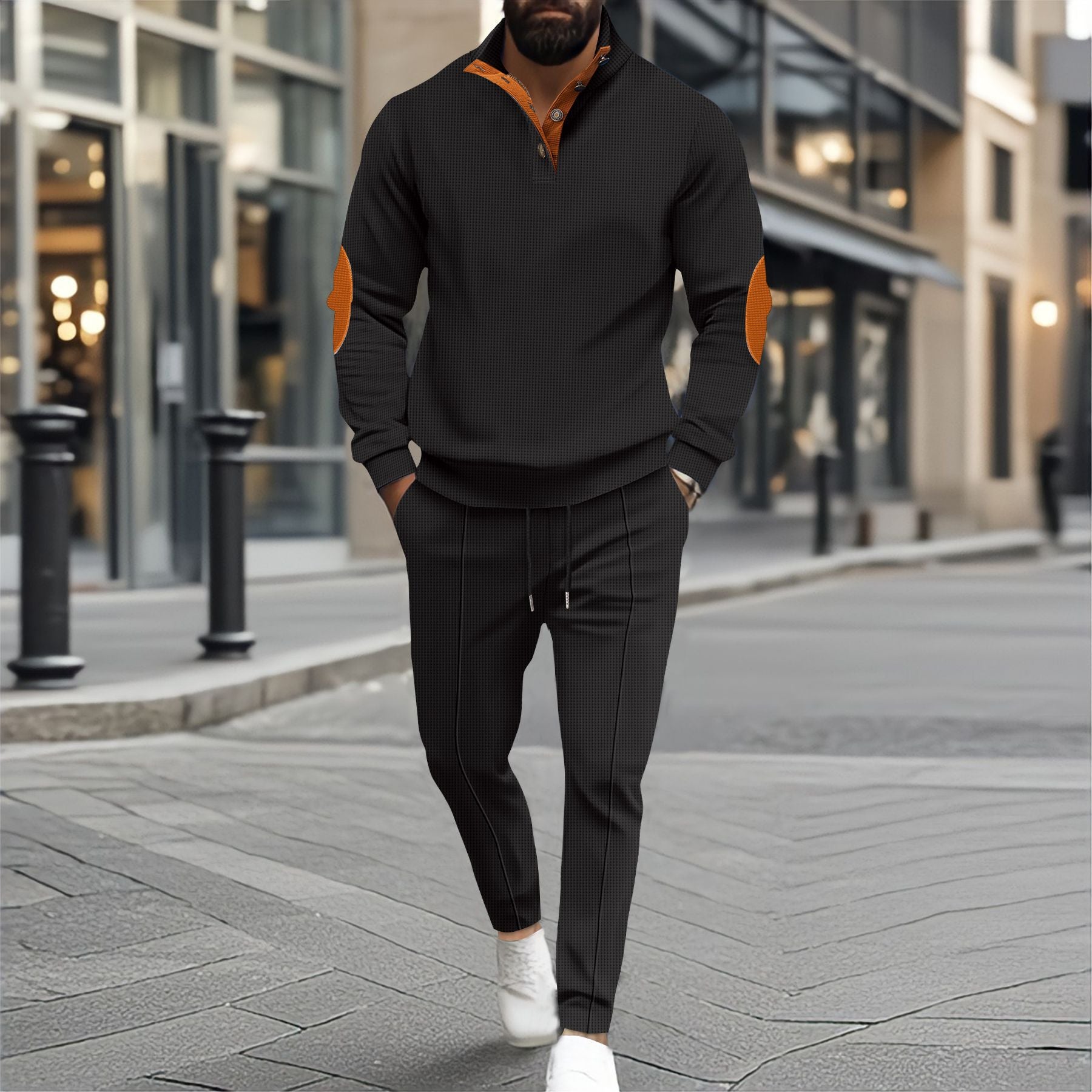 Herren sportliches Freizeitpullover- und Jogginghose-Set mit strukturierter Optik Krohn-e