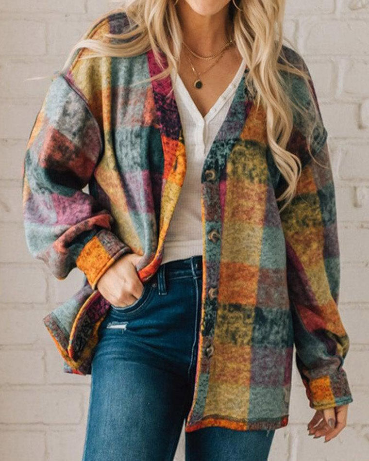 Krohn-e | Mehrfarbige Karierte Kragenlose Jacke