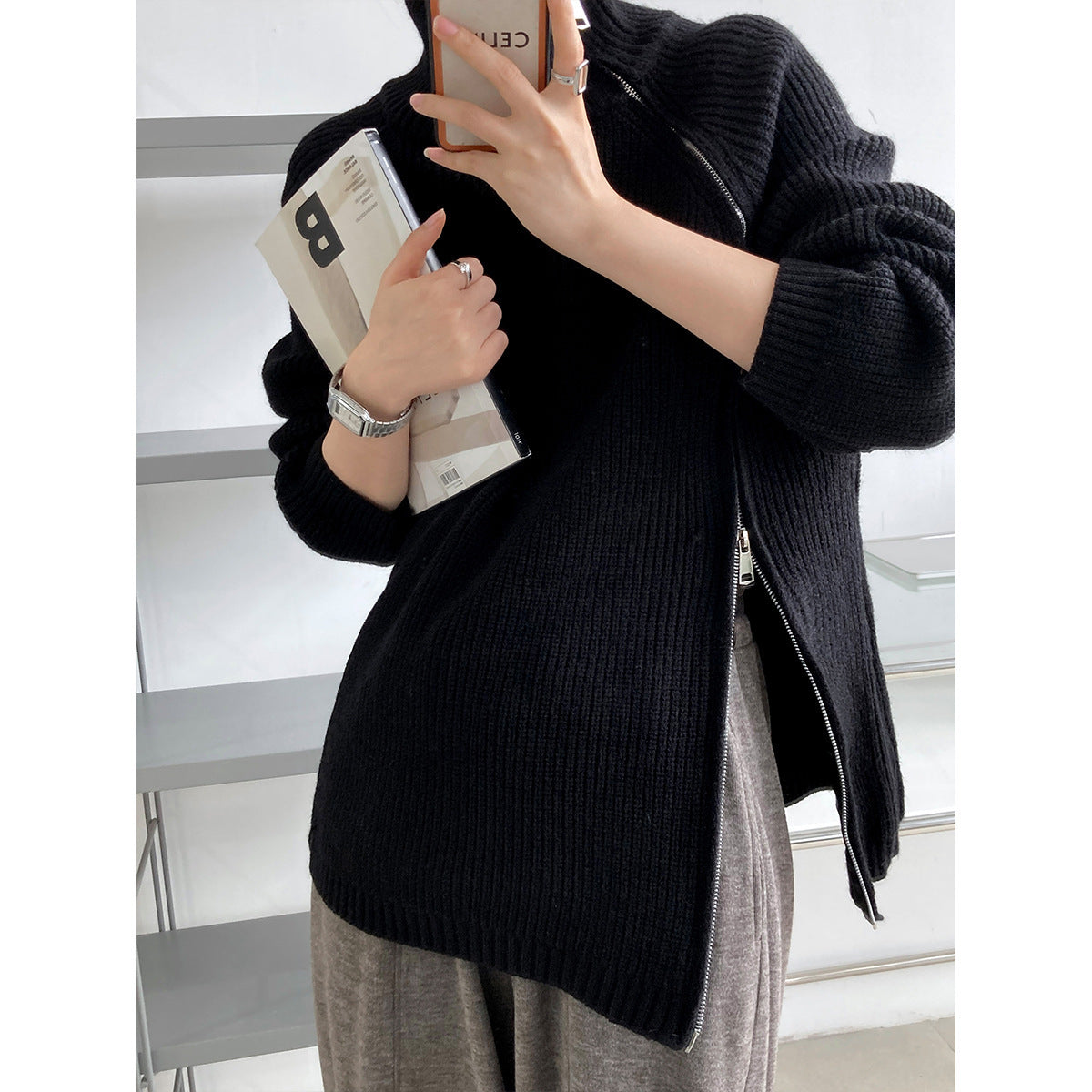 Krohn-e | Übergröße Gestrickter Damenpullover mit Kragen
