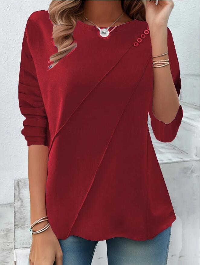 Damen modisches Oberteil mit asymmetrischem Saum und Knopfdetails Krohn-e
