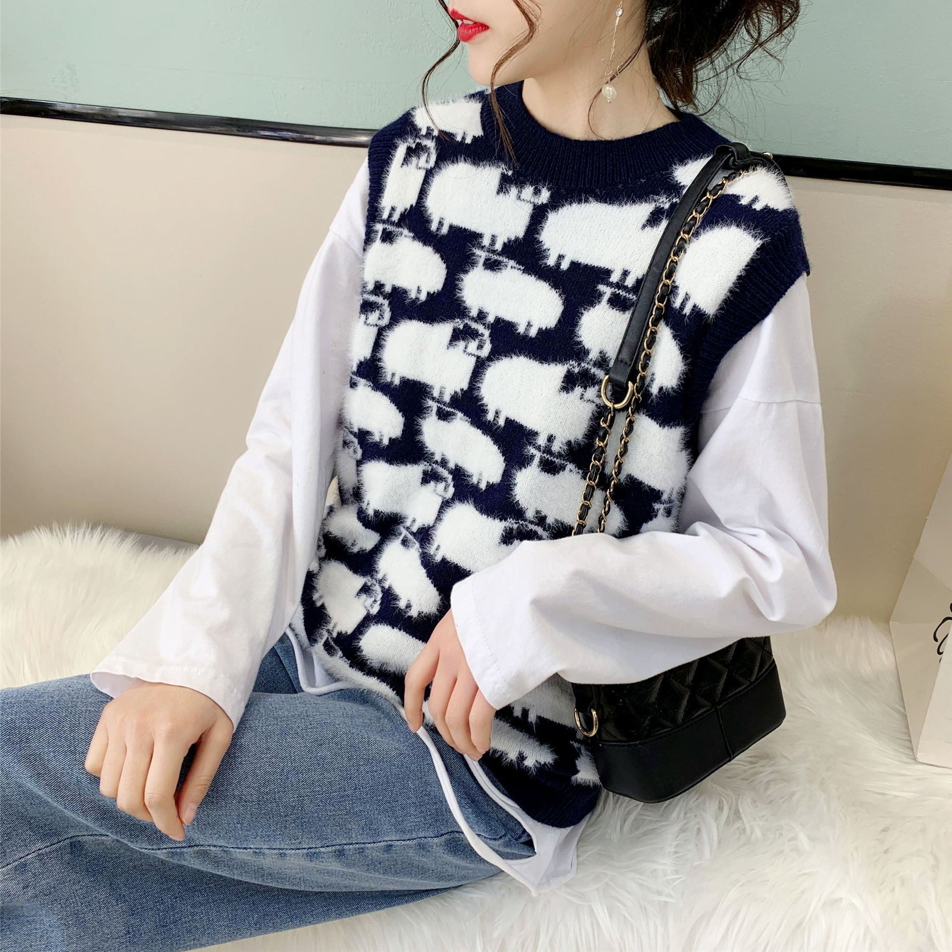 Damen Strickpullover mit verspieltem Tiermotiv und lässigem Schnitt Krohn-e