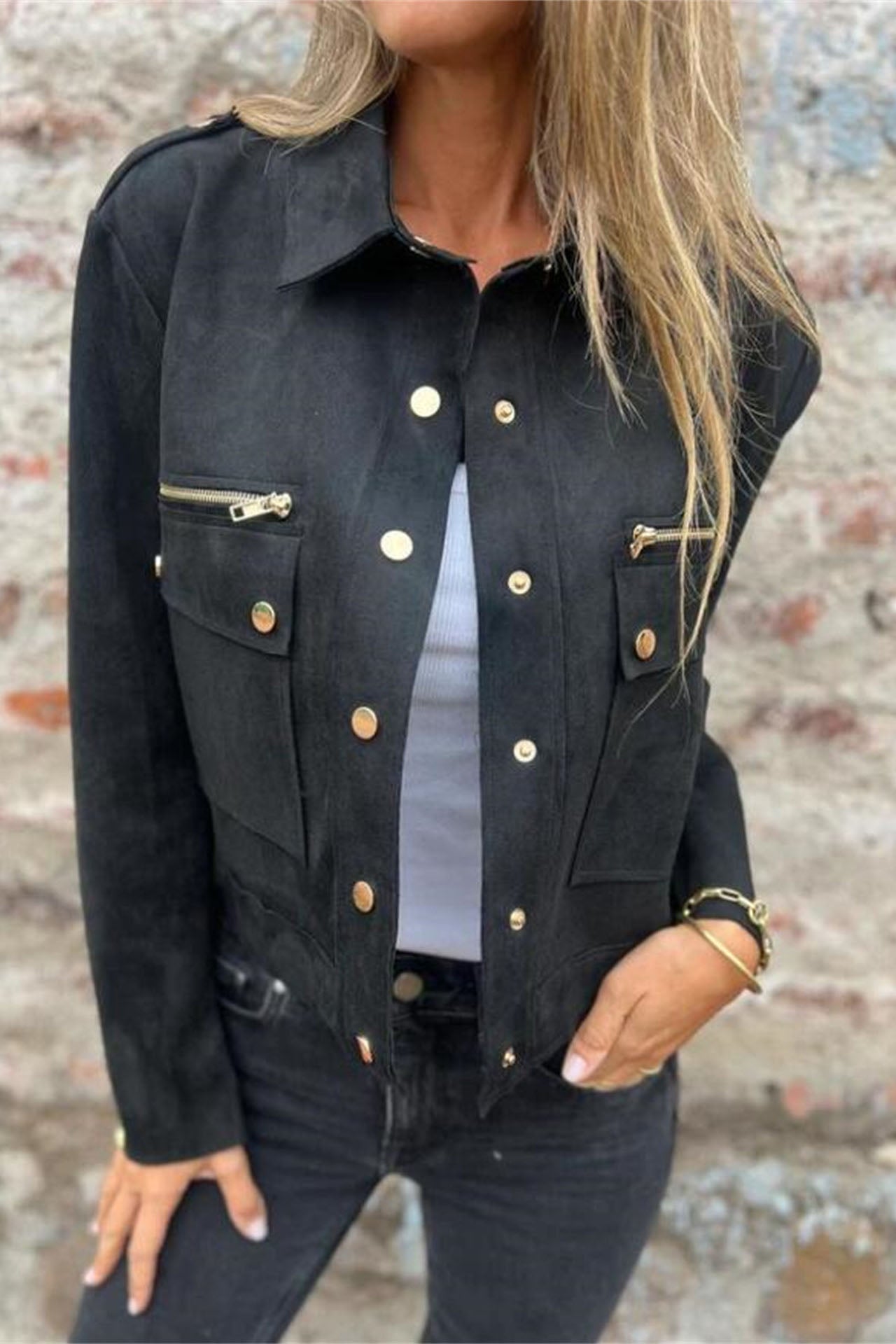 Krohn-e | Metallreißverschluss Revers Langarmjacke