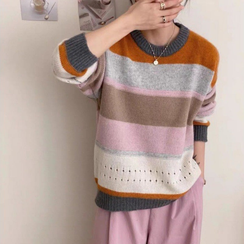 Damen Grob gestrickter Pullover mit lässigen Streifen Krohn-e