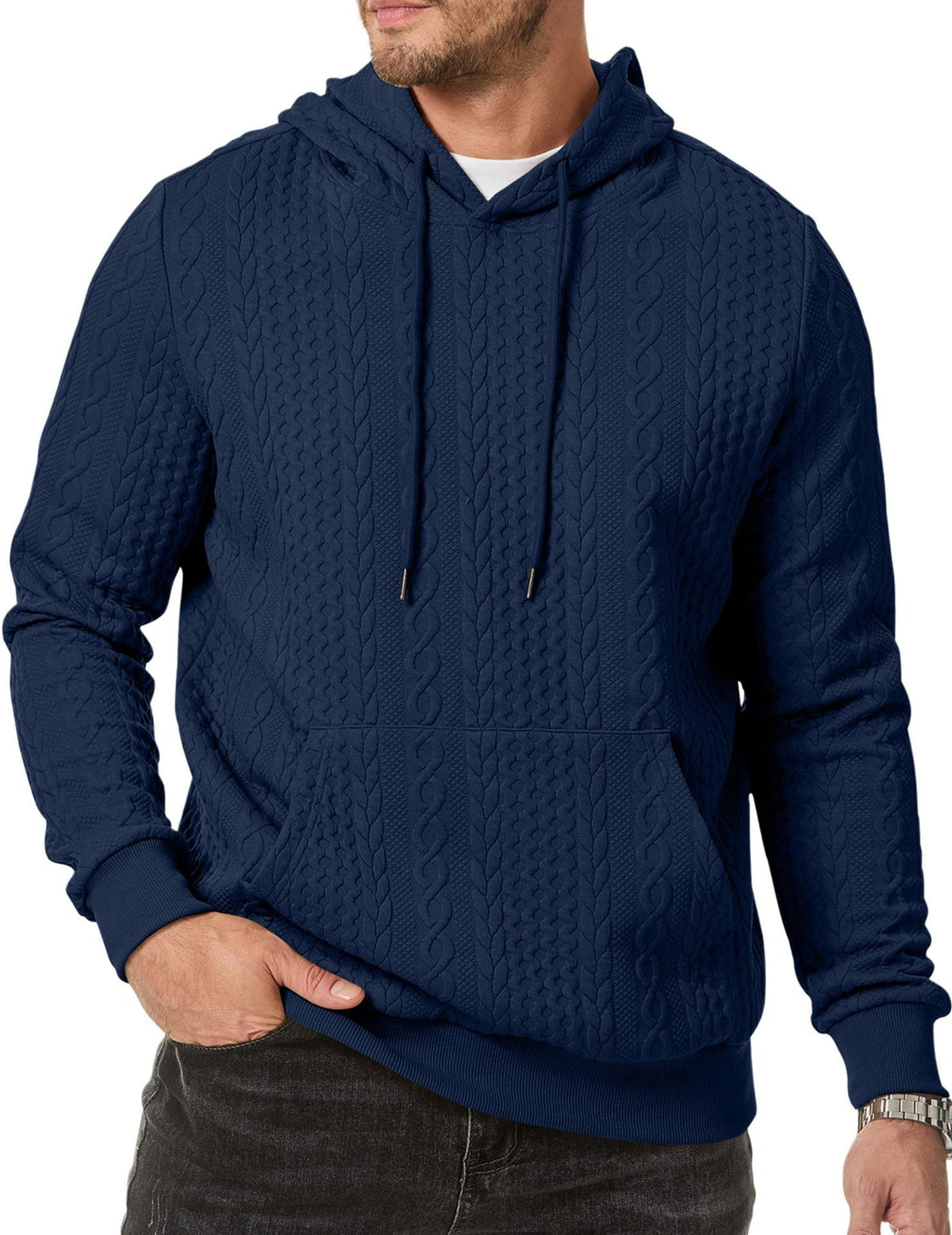 Herren Kapuzenpullover mit strukturiertem Kabelstrickmuster Krohn-e