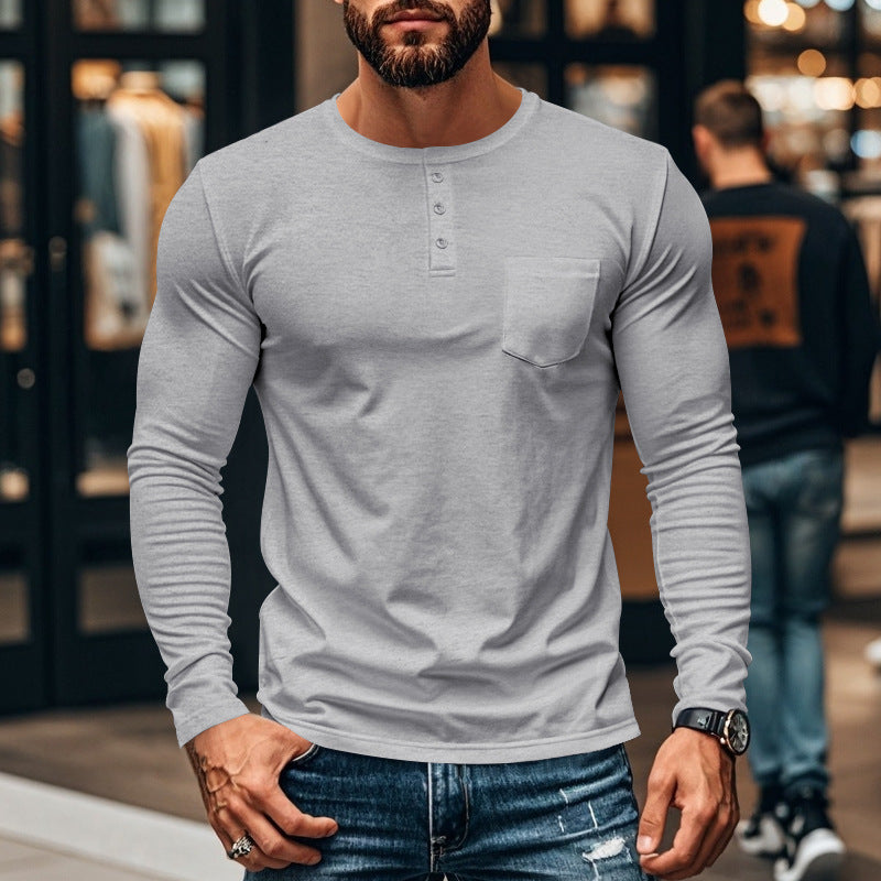 Herren Langarmshirt mit Knopfleiste und Brusttasche Krohn-e