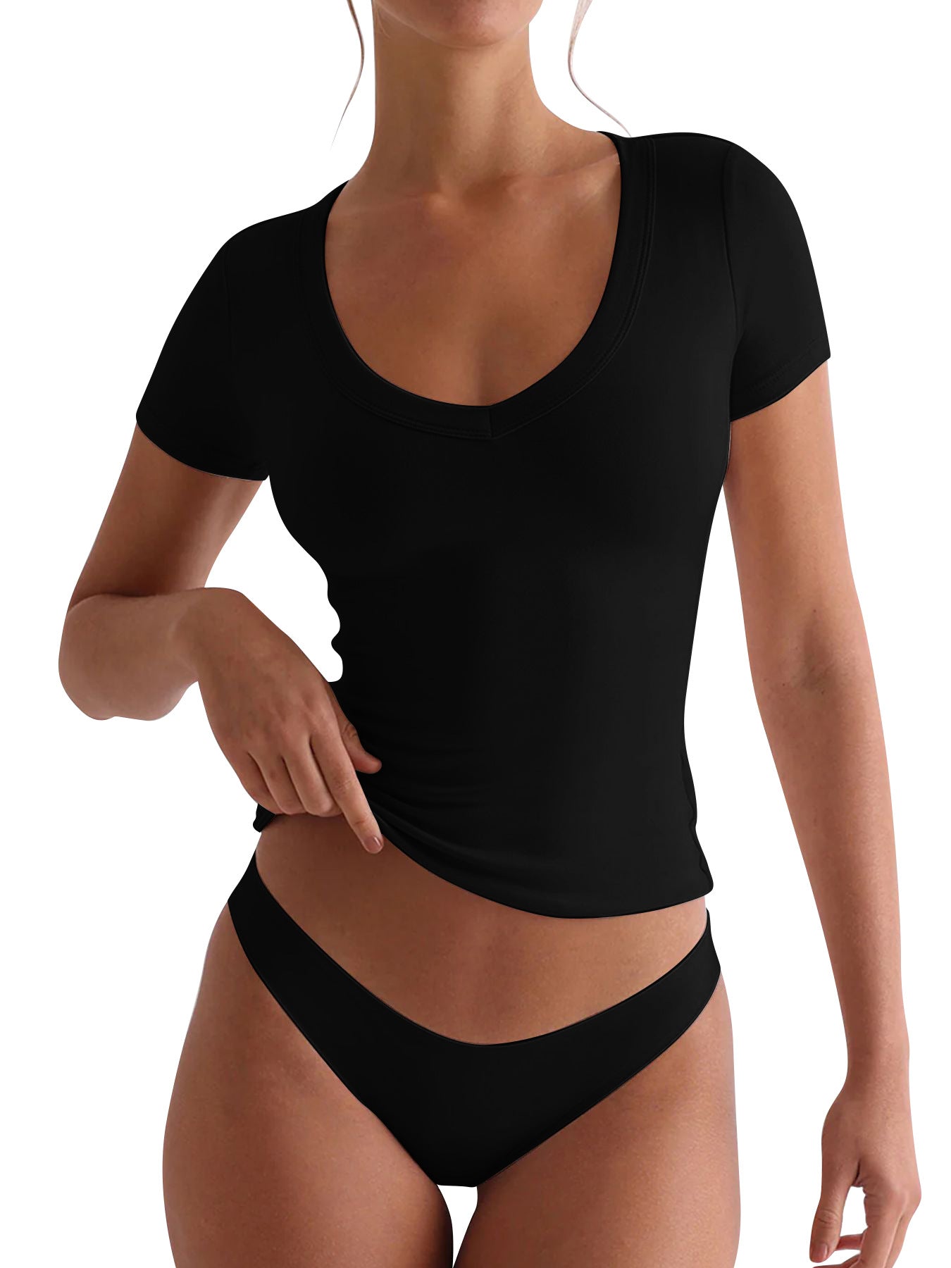 Damen figurbetontes V-Neck T-Shirt mit kurzen Ärmeln Krohn-e