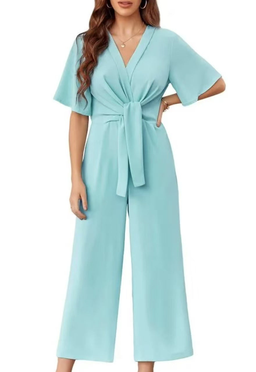 Damen eleganter Wickel-Jumpsuit mit weiten Beinen und Taillengürtel Krohn-e