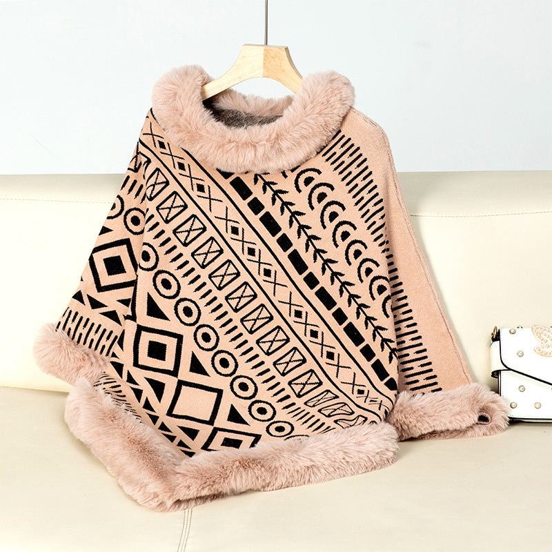 Damen modischer Poncho mit dekorativem Kunstfellkragen Krohn-e