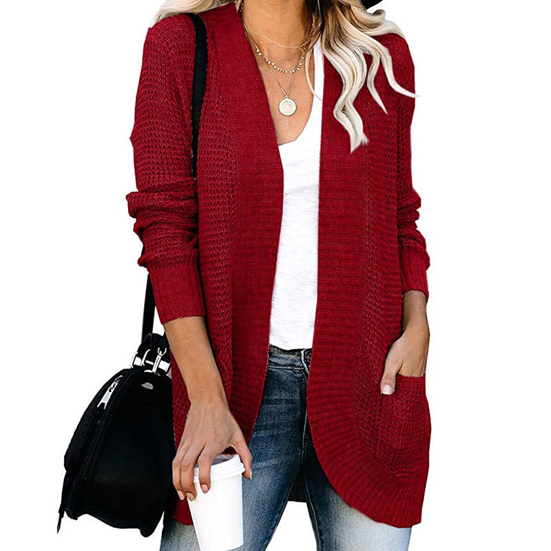 Damen lässige Strickjacke mit Taschen und offener Front Krohn-e