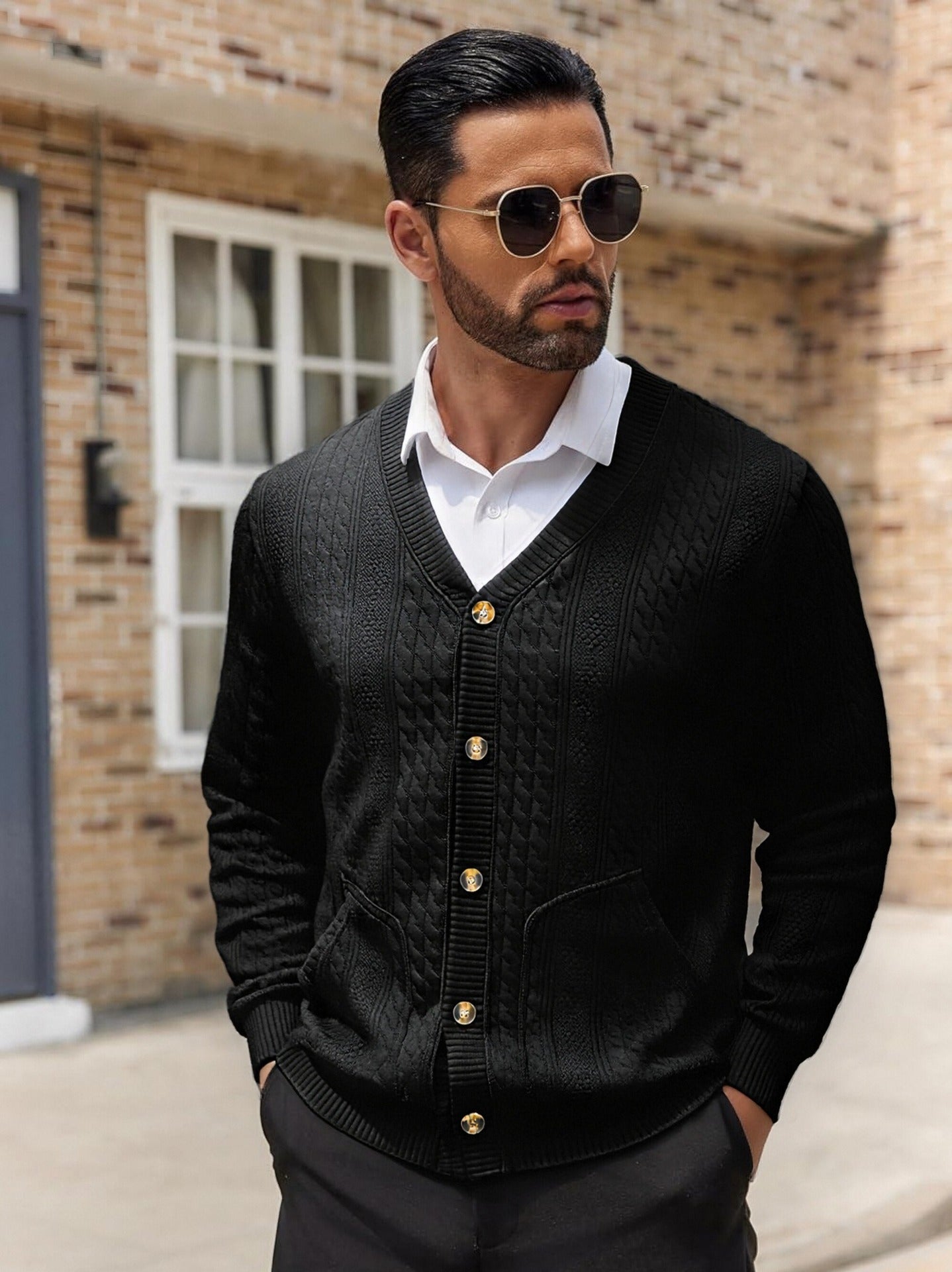 Herren Modischer Strickcardigan mit praktischen Taschen und einzigartiger Textur Krohn-e