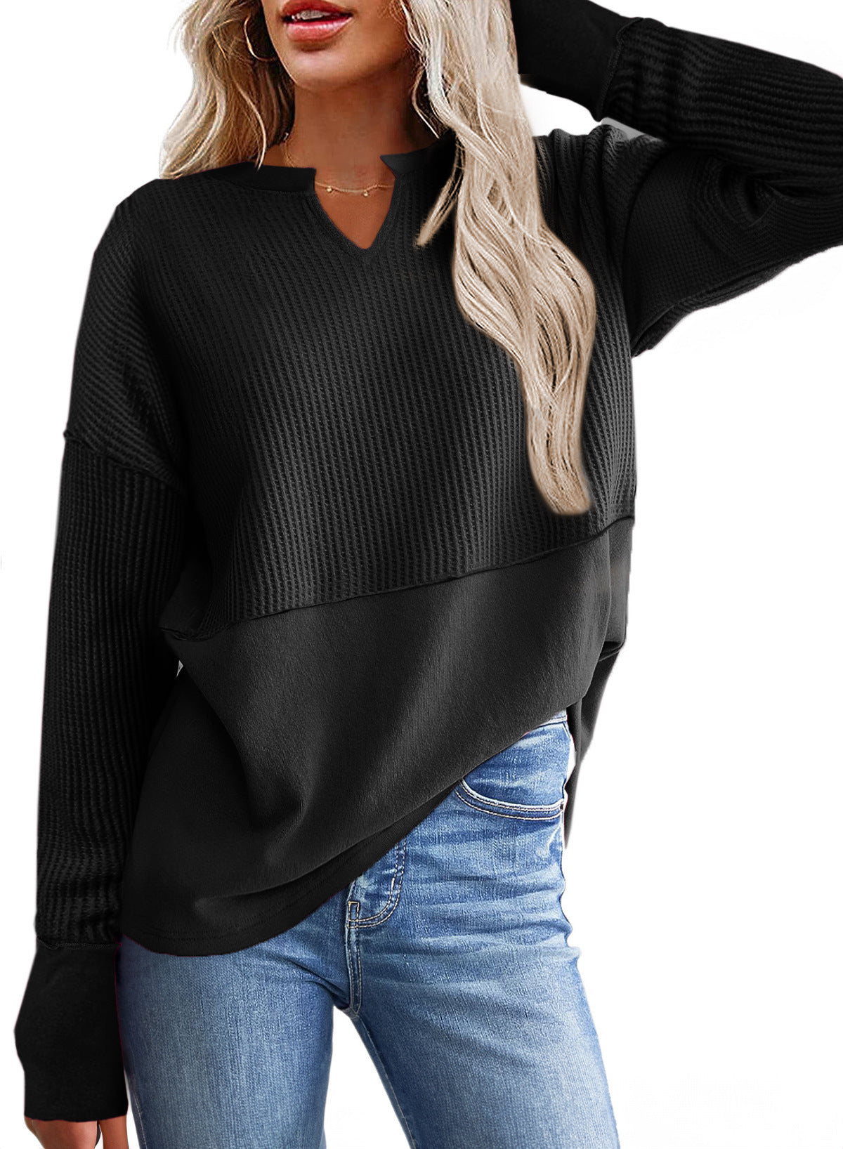 Damen lässiger Knit-Pullover mit V-Ausschnitt und Struktur Krohn-e