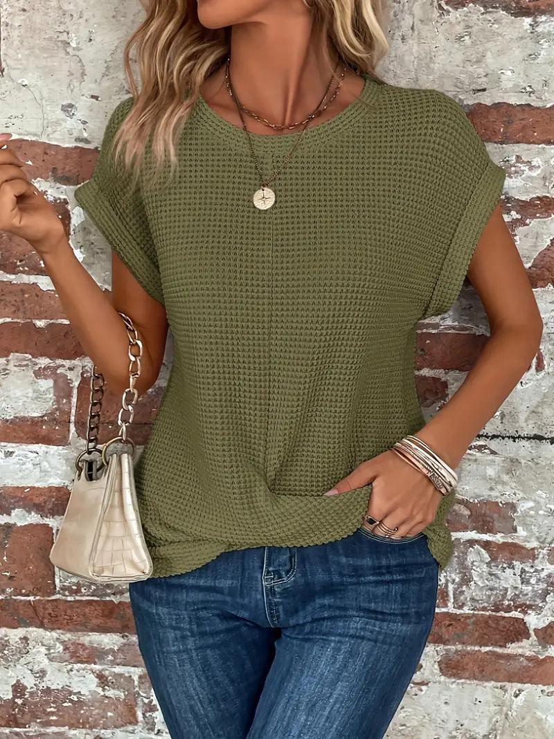 Emma | Damen Waffel-Shirt Kurzarm mit Twist-Saum Rundhals