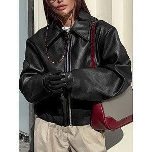 Damen Kunstlederjacke mit Oversized-Schnitt und klassischem Kragen Krohn-e