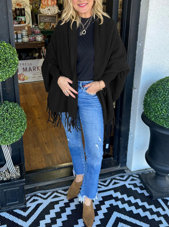Damen vielseitiger Poncho mit Fransen Krohn-e