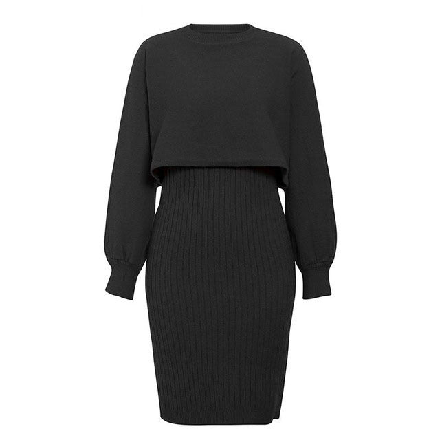 Damen gestricktes Midi-Kleid mit lässigem Cropped-Pullover-Oberteil und Rippenstruktur Krohn-e
