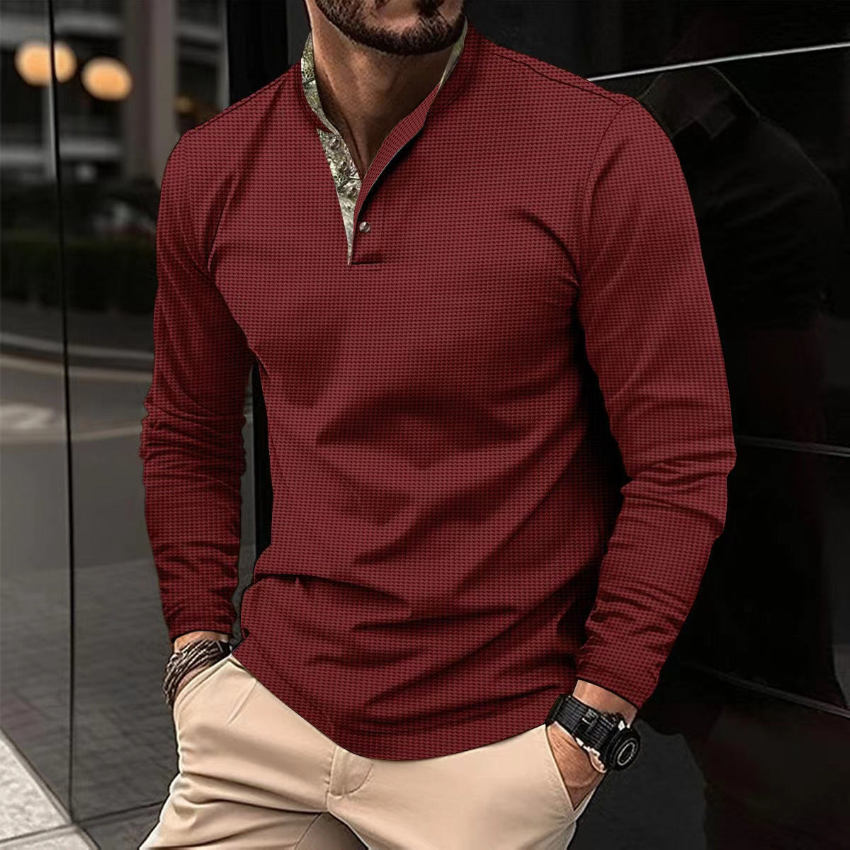 Herren Langarmhemd mit modernem Stehkragen und elegantem Design Krohn-e