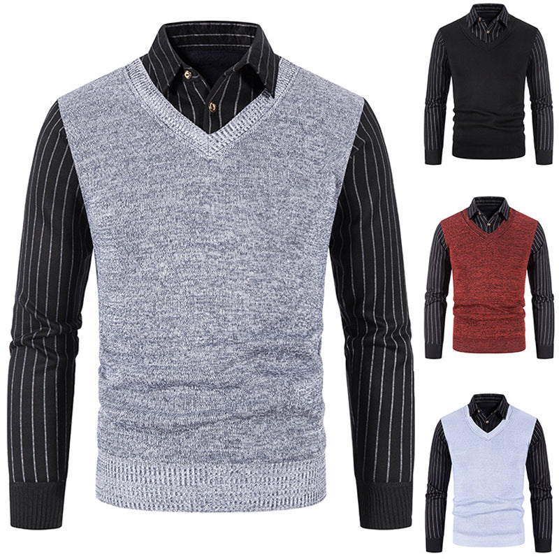 Herren Strickpullover mit V-Ausschnitt und kontrastierenden Ärmeln Krohn-e