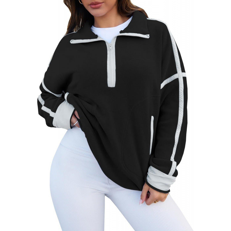 Damen Fleecpullover mit halbem Reißverschluss und kontrastierenden Ärmeln Krohn-e