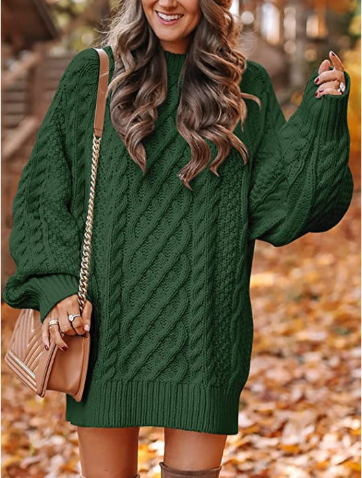 Damen Grober Strickpullover mit voluminösen Ärmeln und dekorativem Zopfmuster Krohn-e